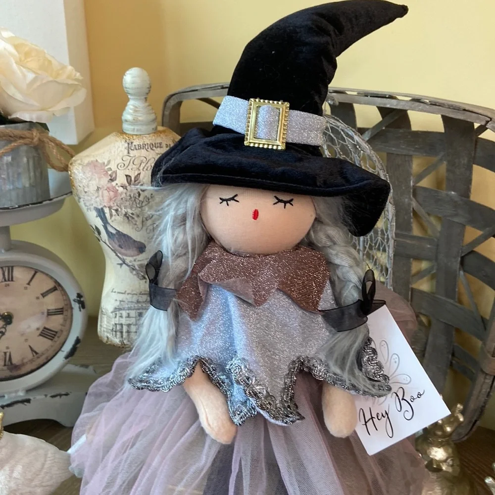 🆕 Vintage Inspired Shabby Chic Halloween Ballerina Witch Rag Doll Shelf Sitter - Picture 2 of 13